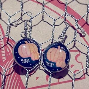 Trader Joe’s earrings 20mm orange, pumpkin, dark background